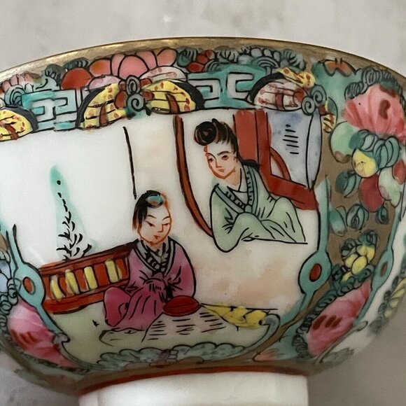 Vintage Rose Medallion Bowl and Spoon Y. Y. Japanese Porcelain Ware Hong Kong - Picture 8 of 13